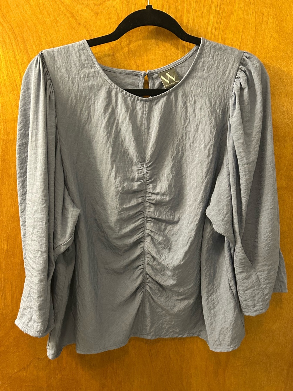 Worthington Dusty Blue Ruched Front Puff Sleeve Top